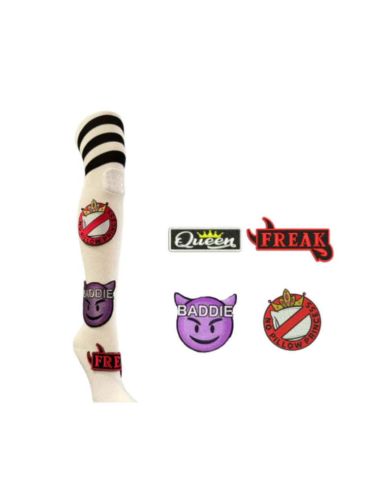 Stylish Queen Badges Set 4Inch Velcro for Thigh Highs Clap Cleats